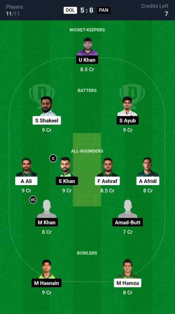 DOL vs PAN Dream11 Prediction Today Match 3 | Pakistan One Day Cup 2024