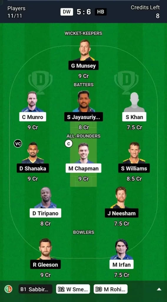 DW vs HB Dream11 Team Prediction Today Match