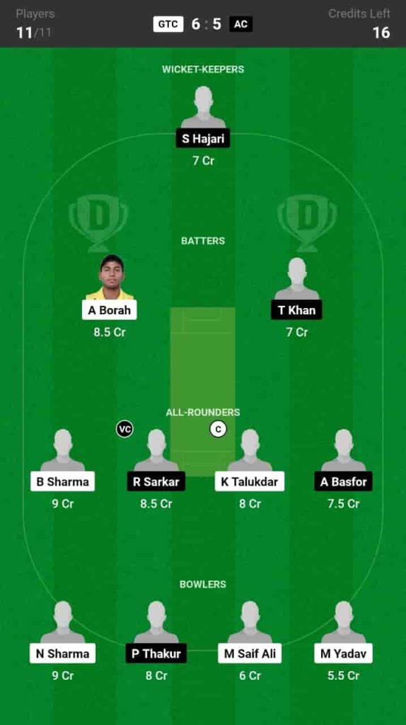 GTC vs AC Dream11 Prediction Match 8 Assam T20 Pride Cup 2024