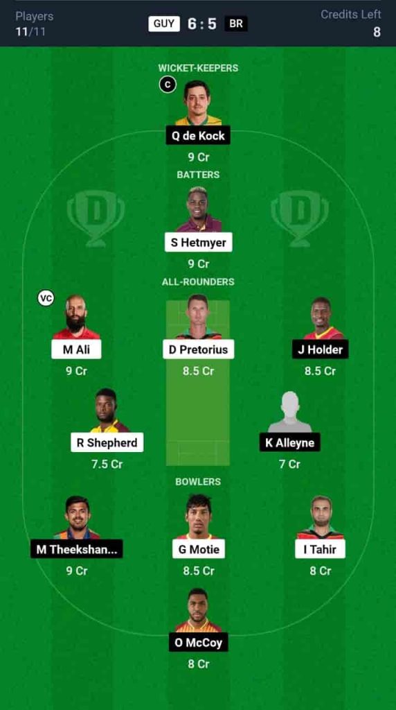 GUY vs BR Dream11 Prediction Today: Match 27 Pitch Report, and Key Player | Republic Bank CPL T20 2024