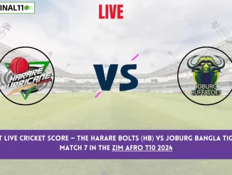 HB vs JBT Live Cricket Score — The Harare Bolts (HB) vs Joburg Bangla Tigers (JBT) Match 7 in the Zim Afro T10 2024