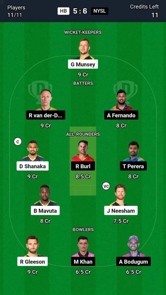 HB vs NYSL Dream11 Team Prediction Today Match