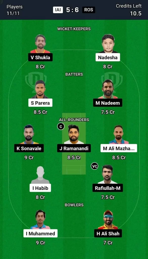 IAI vs ROS Dream11 Team Prediction Today Match