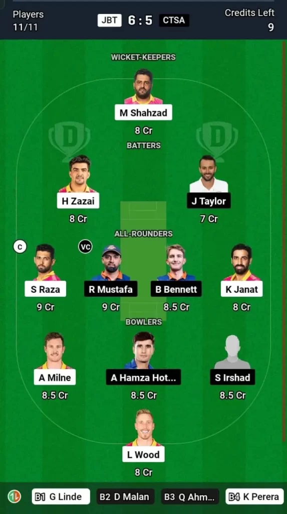 JBT vs CTSA Dream11 Team Prediction Today Match