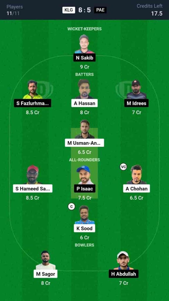 KLG vs PAE Dream11 Prediction Today: Match 7 | Malaysia Grand Rumble T10 Championship 2024