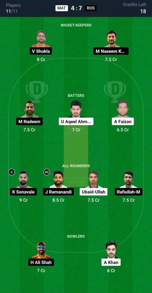 MAT vs ROS Dream11 Prediction Today Match 25 | Oman D10 League 2024