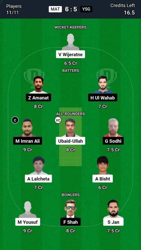 MAT vs YSG Dream11 Team Prediction Today Match