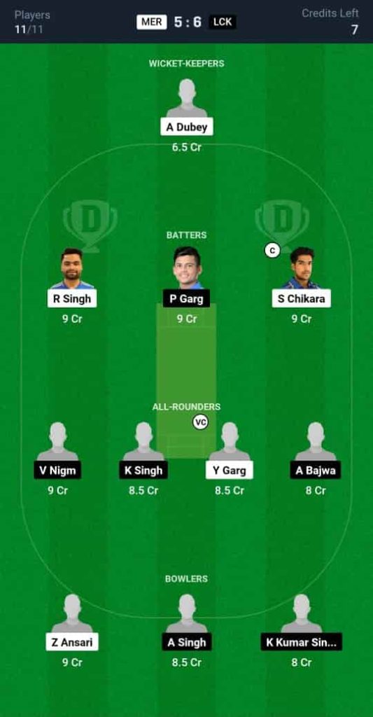 MER vs LCK Dream11 Prediction Today Play-Off Uttar Pradesh T20 League 2024