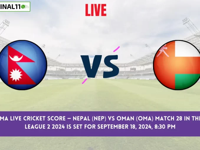 NEP vs OMA Live Cricket Score — The Nepal (NEP) vs Oman (OMA) Match 28 in the ICC CWC League 2 2024 is set for September 18, 2024, 8:30 PM