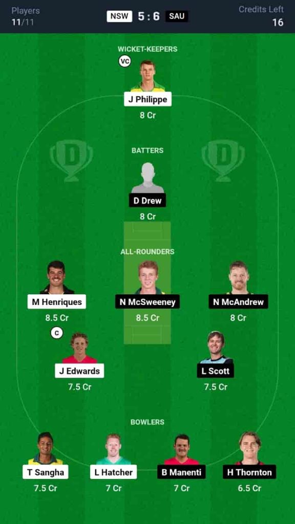 NSW vs SAU Dream11 Prediction Today: 5th Match Pitch Report, and Key Player | Australian Men's ODD 2024