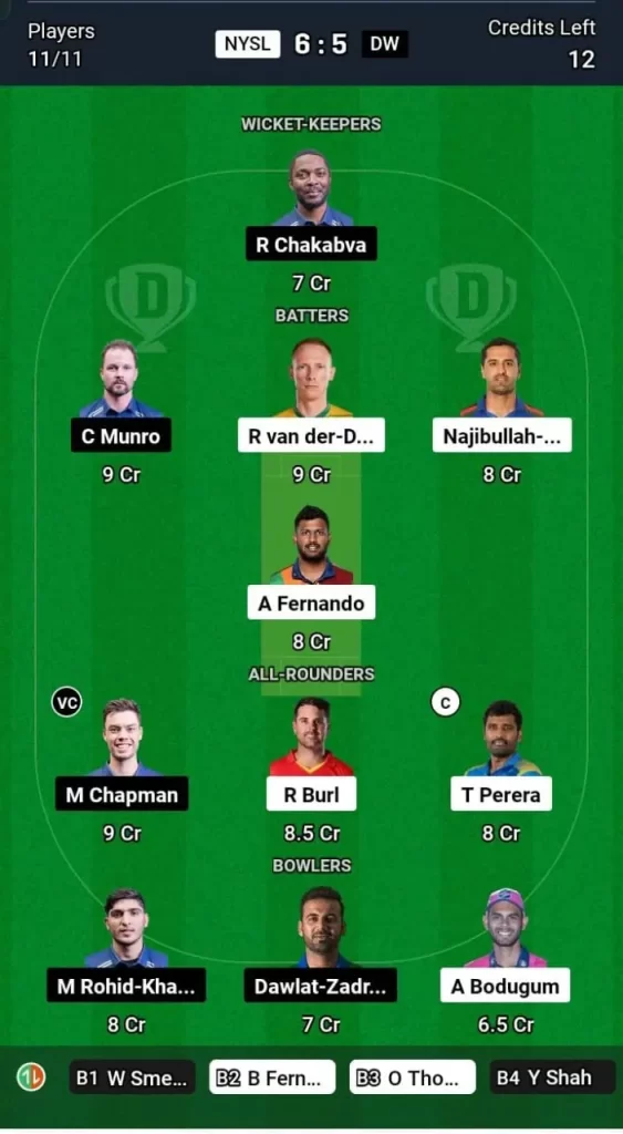 NYSL vs DW Dream11 Team Prediction Today Match