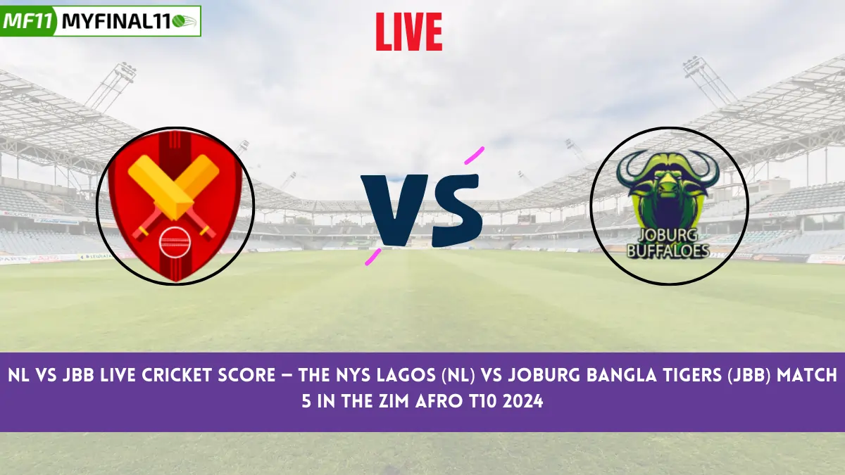 NYSL vs JBT Live Cricket Score — The Nys Lagos (NYSL) vs Joburg Bangla Tigers (JBT) Match 5 in the Zim Afro T10 2024 is set for September 22, 2024, 8:45 PM IST, at Harare Sports Club.