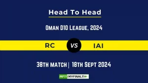 RC vs IAI Player Battle, Head to Head Team Stats, Player Record: Oman D10 League- Match 38