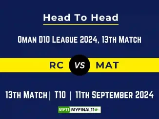 RC vs MAT Player Battle, Head to Head Team Stats, Team Record - Oman D10 League 2024