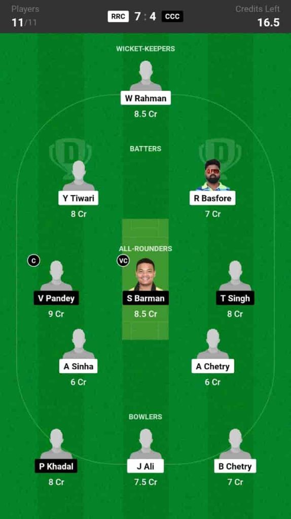 RRC vs CCC Dream11 Prediction Match 6 Assam T20 Pride Cup 2024