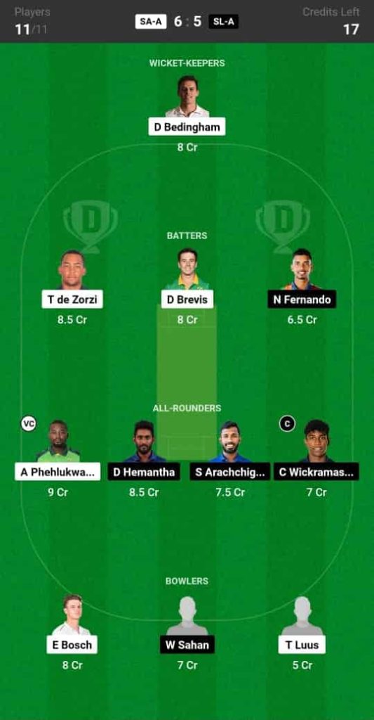 SA-A vs SL-A Dream11 Prediction and South Africa A vs Sri Lanka A ODI 2024