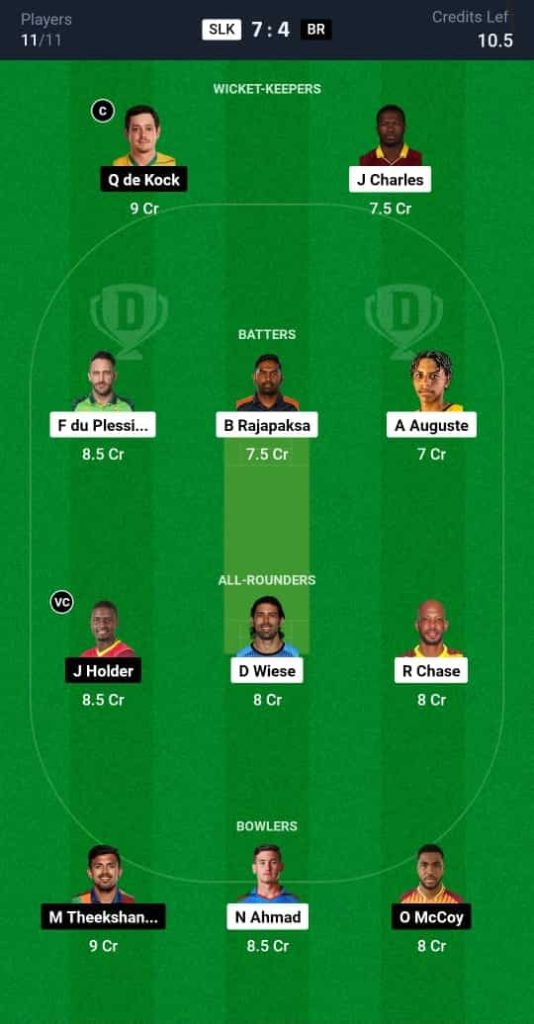 SLK vs BR Dream11 Prediction Today: Match 22 | Republic Bank CPL T20 2024