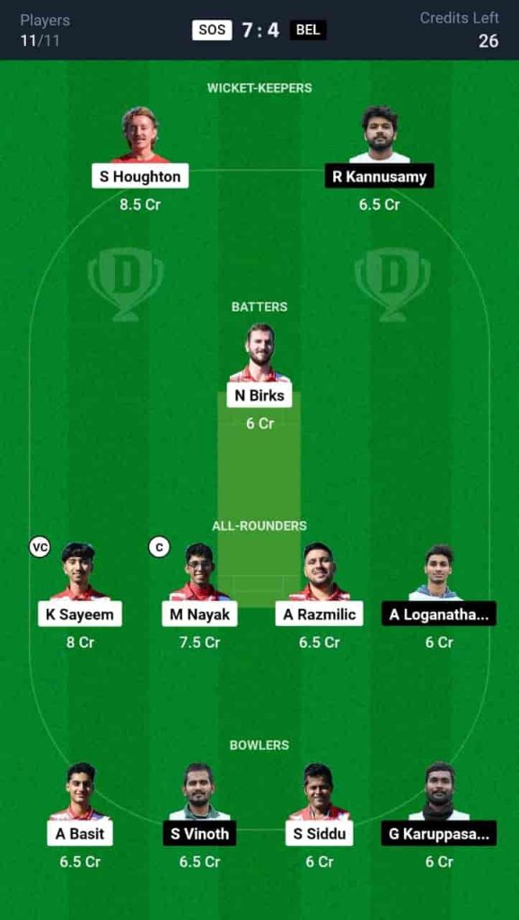 SOS vs BEL Dream11 Prediction Today: Match 34 | ECS T10 Croatia 2024