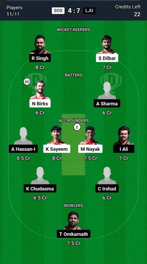 SOS vs LJU Dream11 Team Prediction Today Match