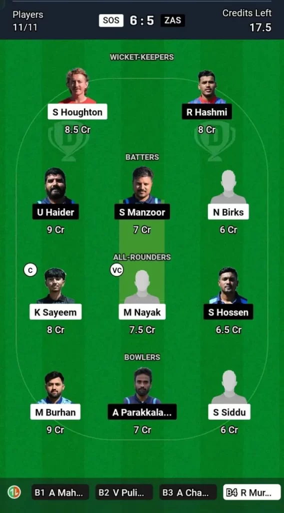 SOS vs ZAS Dream11 Team Prediction Today Match