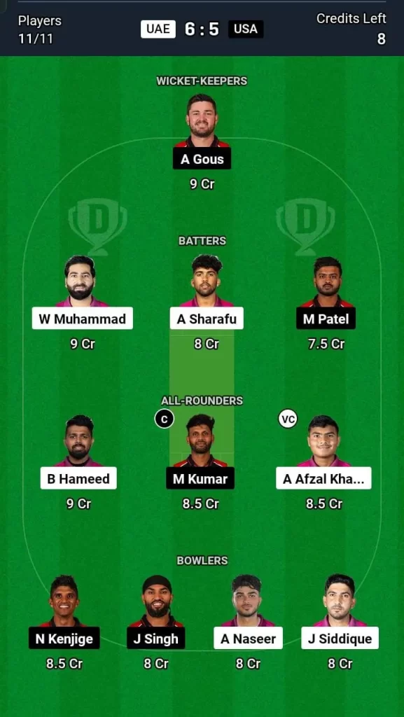 UAE vs USA Dream11 Team Prediction Today Match