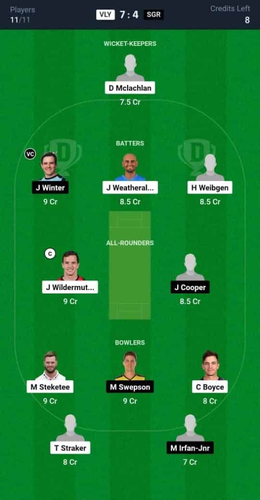 VLY vs SGR Dream11 Prediction Today Match 22 | Australian T20 Max Men 2024