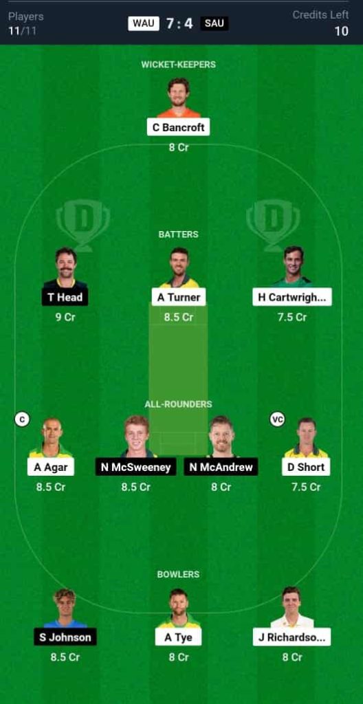 WAU vs SAU Dream11 Prediction Today: 3rd Match | Australian Men's ODD 2024