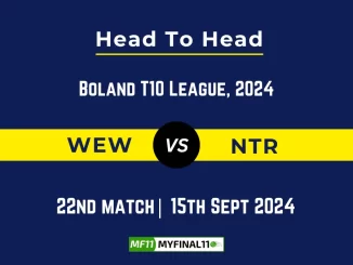 WEW vs NTR Player Battle, Head to Head Team Stats, Player Record: South Africa Boland T10 League - Match 22