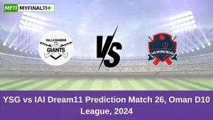 YSG vs IAI Dream11 Prediction Today: Match 42 Pitch Report, and Key Player | Oman D10 League 2024