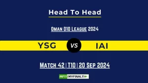 YSG vs IAI Player Battle, Head to Head Team Stats, Player Record: Oman D10 League- Match 42