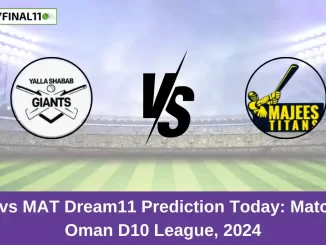 YSG vs MAT Dream11 Prediction Today Match 23, Oman D10 League, 2024