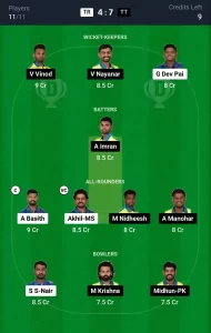 TR vs TT Dream11 Prediction Today: Match 19 Pitch Report, and Key Player | Kerala T20 Trophy 2024