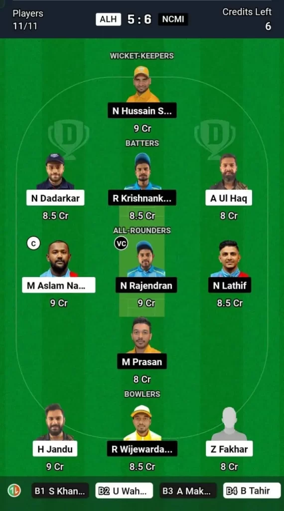 ALH vs NCMI Dream11 Team Prediction Today Match