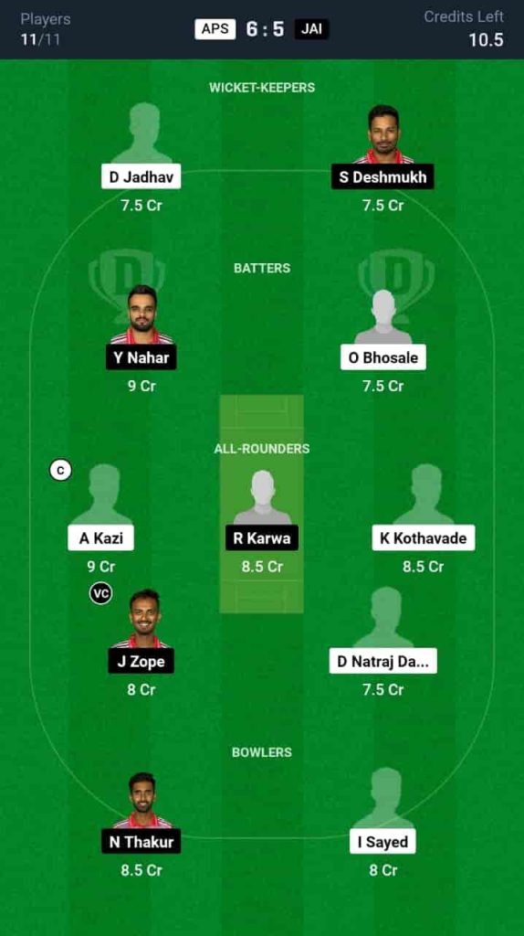 APS vs JAI Dream11 Prediction Today: Match 26 | Pune T20 Olympia Trophy 2024