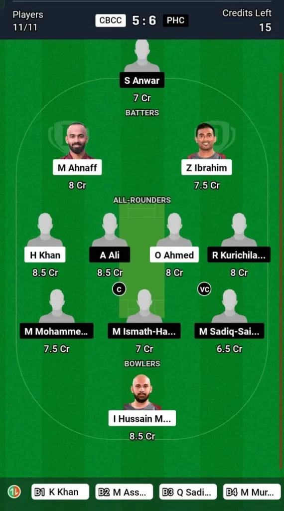 CBCC vs PHC Dream11 Team Prediction Today Match