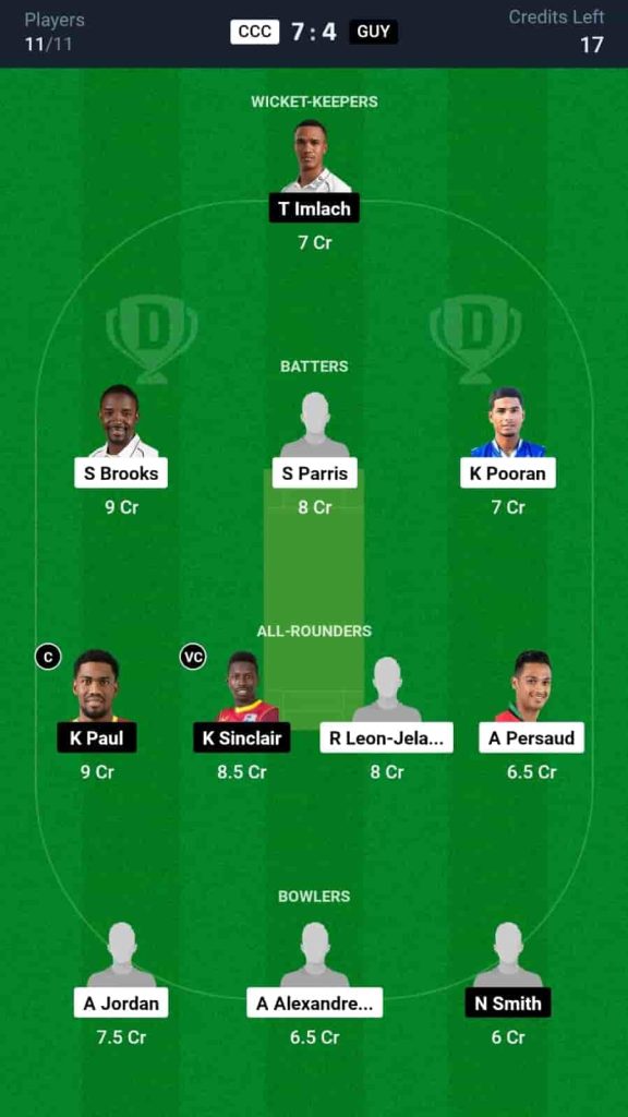 CCC vs GUY Dream11 Prediction Today Match 5 | West Indies Super50 Cup 2024