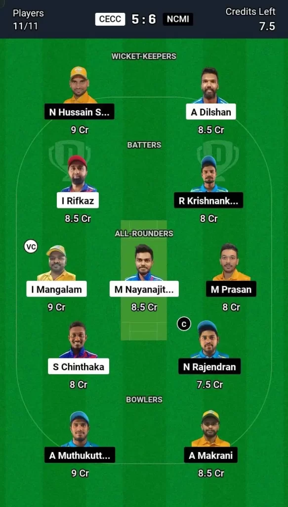 CECC vs NCMI Dream11 Team Prediction Today Match