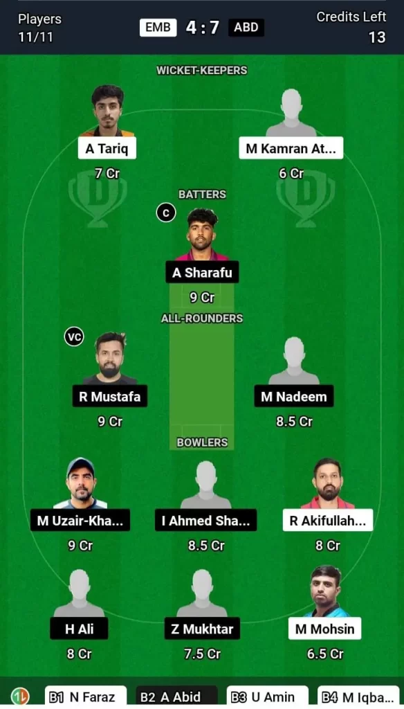 EMB vs ABD Dream11 Team Prediction Today Match