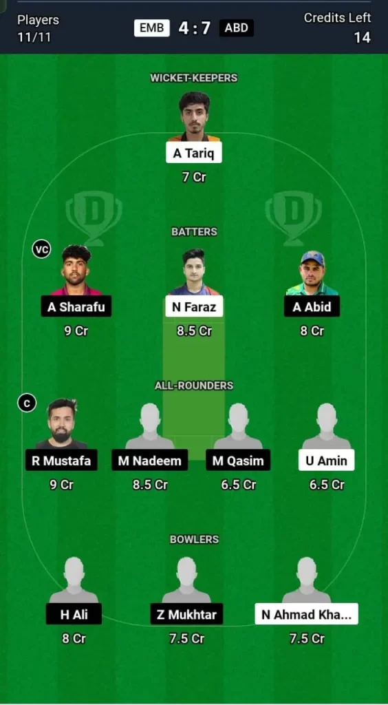 EMB vs ABD Dream11 Team Prediction Today Match