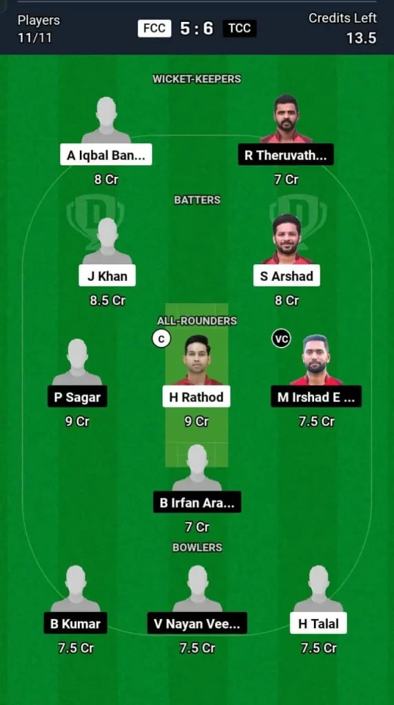 FCC vs TCC Dream11 Team Prediction Today Match