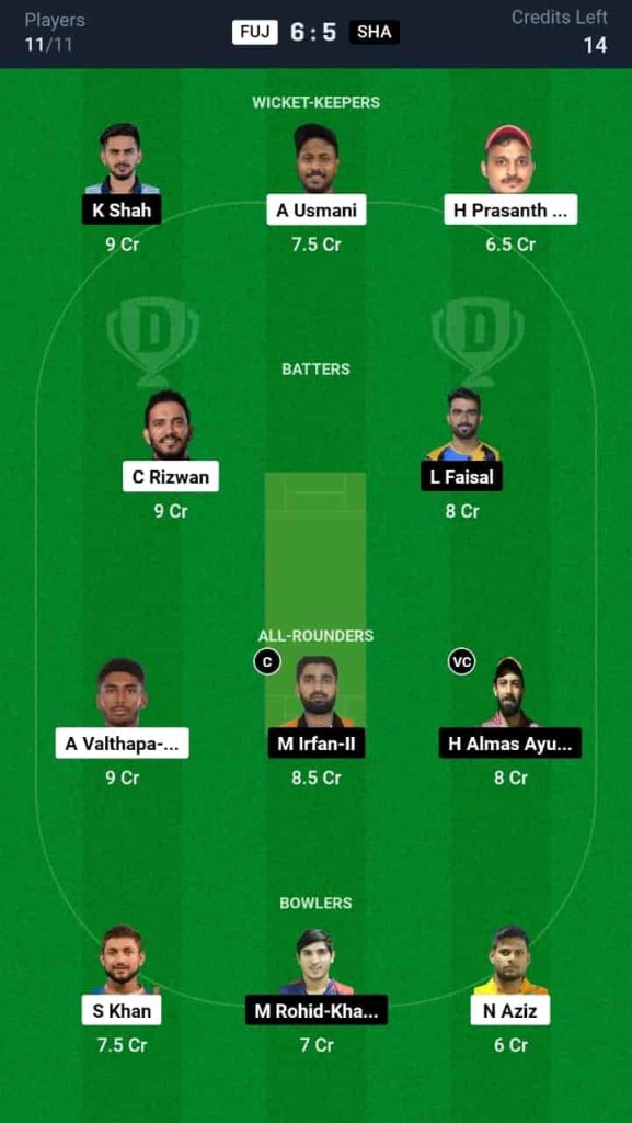 FUJ vs SHA Dream11 Prediction Today Match 4 | Emirates D20 Tournament 2024