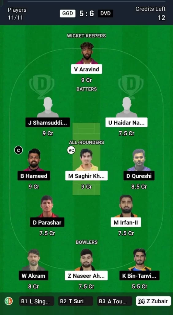 GGD vs DVD Dream11 Team Prediction Today Match