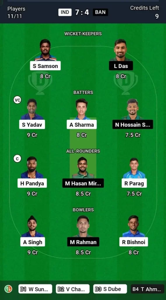 IND vs BAN Dream11 Team Prediction Today Match