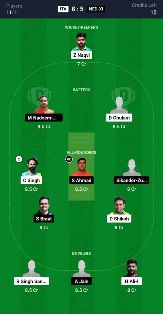 ITA vs NED-XI Dream11 Prediction Today Match 2 | ECC International T10 2024