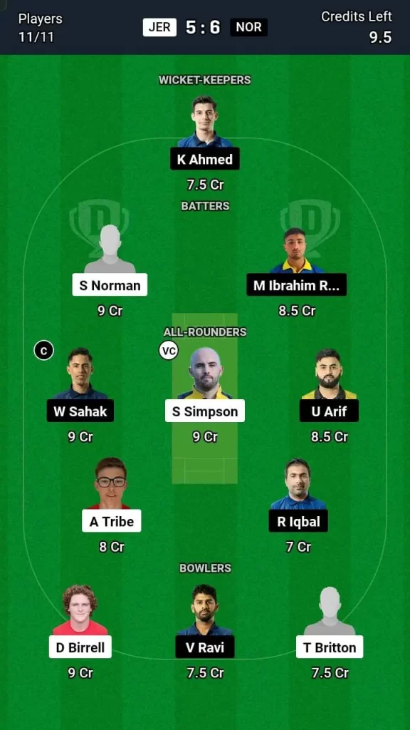 JER vs NOR Dream11 Team Prediction Today Match