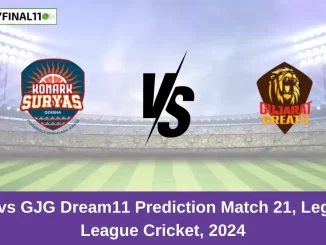 KSO vs GJG Dream11 Prediction Match 21, Legends League Cricket, 2024