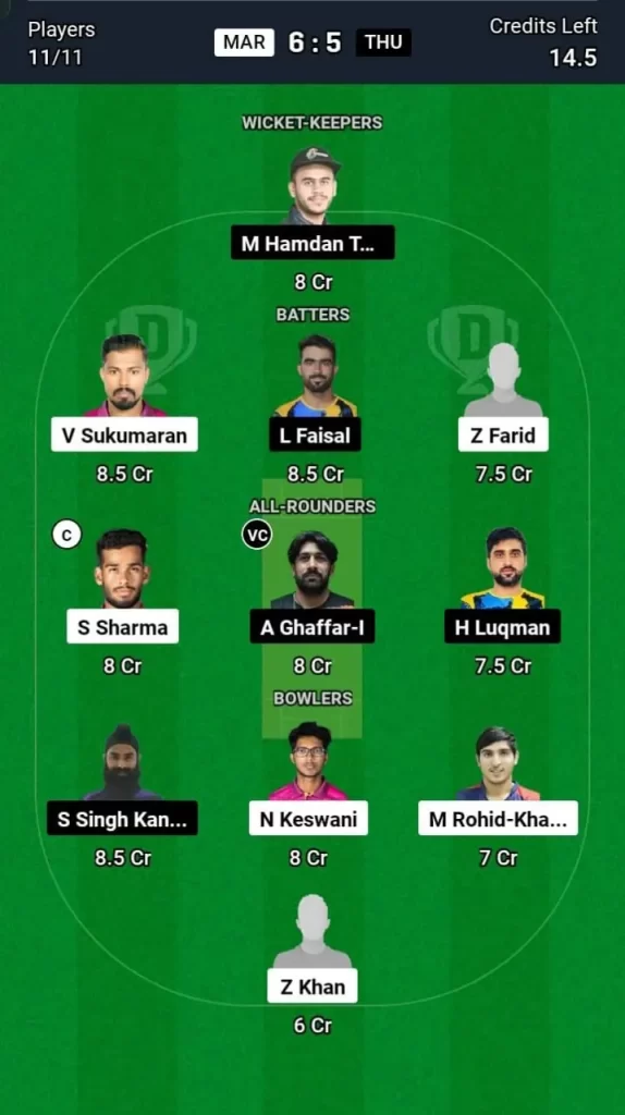 MAR vs THU Dream11 Team Prediction Today Match