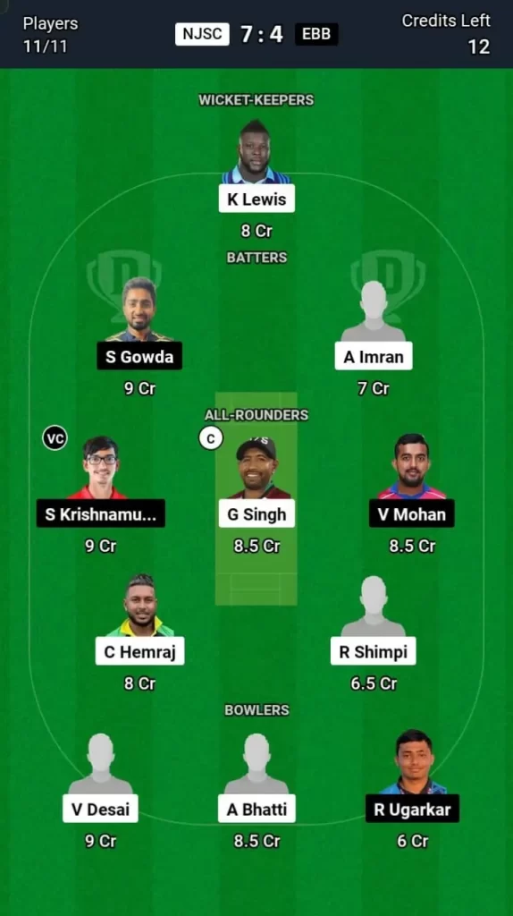 NJSC vs EBB Dream11 Team Prediction Today Match