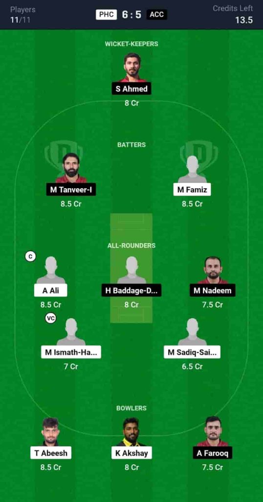 PHC vs ACC Dream11 Prediction Today: Match 7 | Qatar T20 Pro League 2024