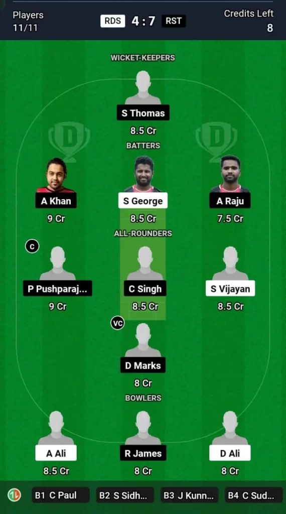 RDS vs RST Dream11 Team Prediction Today Match